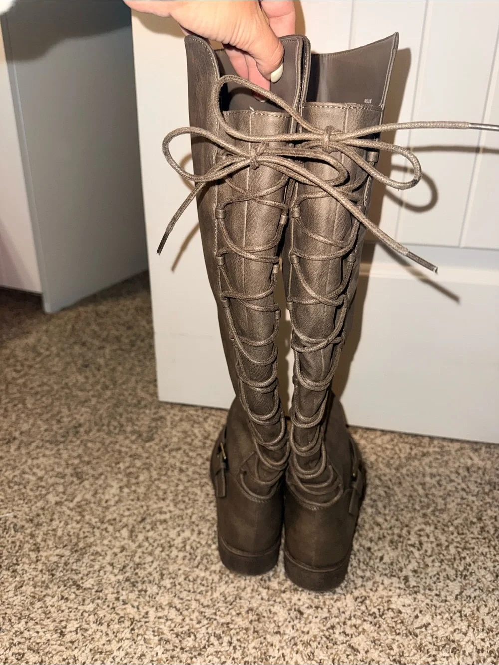 Over-the-Knee Lace-Up Riding Boots in Dark Taupe NWOT